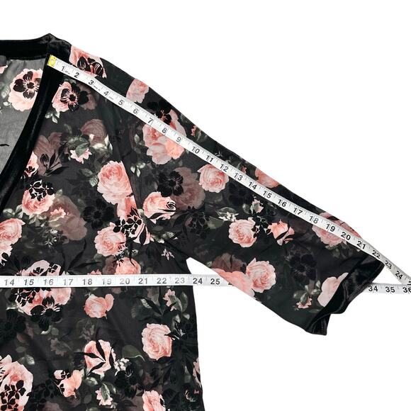 Torrid | Women | Floral Rose Long Line Velvet Trim Sheer Chiffon Kimono | Sz 1-2 - Picture 6 of 13